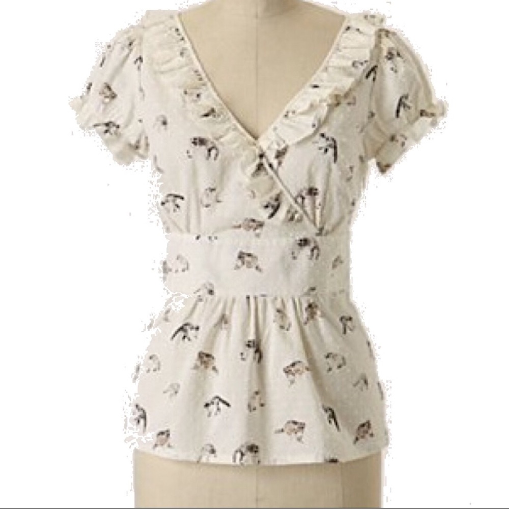 Anthropologie raccoon faux-wrap blouse size 8